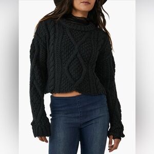Free People Black Cable Knit Sweater